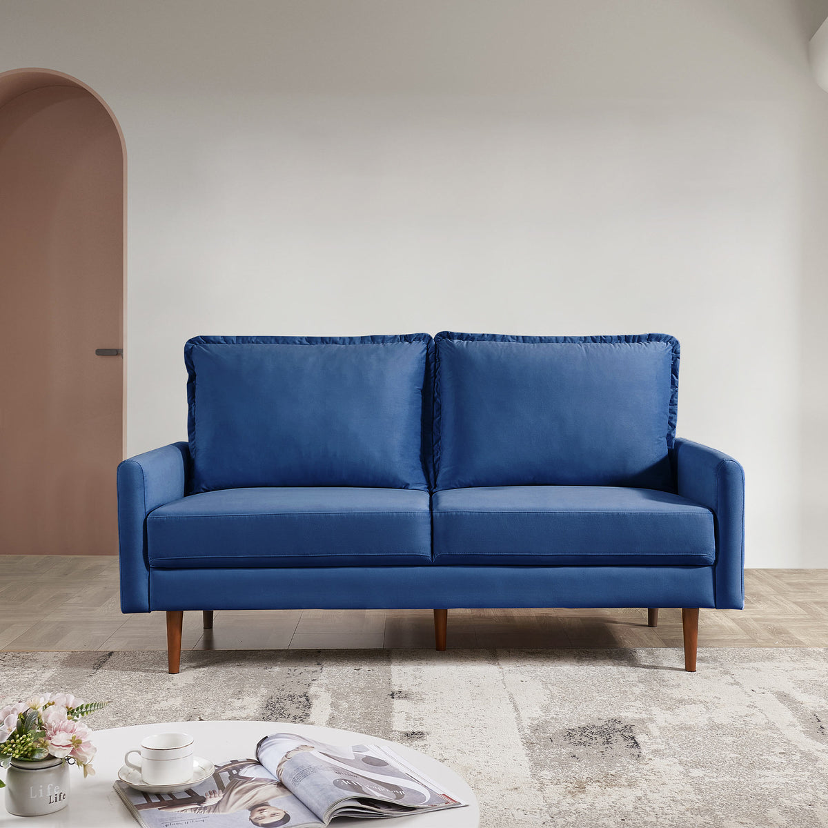 Blue Zephyr 69 Upholstered Velvet Cambered Arm Sofa – Lakeshore Furniture